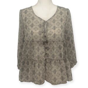 Jolt Boutique Layered Peasant Blouse Buttton Down Sheer Top NWOT